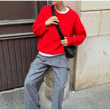 Winter Fashion Color Trends for 2024 - the red details round Neck Long Sleeve Sweater 2024 Fashion Women's Autumn Loose Casual Pullover