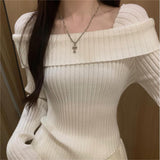 2000s fashion 2024 Spring Long-Sleeved off-Shoulder Sweater Top Women's Irregular Slim-Fit Short Split Bottoming Sweater