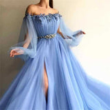 one with nature dress to impress Light Yarn High Waist Slit Beaded off-Shoulder Long Sleeve Dress Daily Photography Banquet Evening Dress