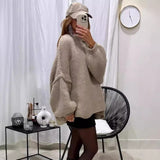  fashion Autumn and Winter New Loose Half Turtleneck Commuter Style Fake Reverse Wear Knitted Pullover Solid Color Sweater for Women