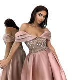 dress 2024 New Women's Spring Simple Elegant Long Slimming Sequined off-Shoulder Banquet Evening Dress Dress