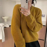 outfit inspo 2024 Autumn and Winter Solid Color round Neck Knitted Pullover Women's New Lazy Style Short Soft Glutinous Outer Wear Top