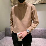 mens outfits Spring and Autumn New Pure Color Sweater Men's Fresh round Neck Basic Long Sleeve Youth Casual Drop Shoulder Bottoming Shirt