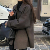 masc outfits Black Woolen Coat for Women 2024 Autumn and Winter Woolen Coat Korean Style Small High-Grade Women's Coat