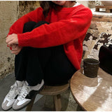 Winter Fashion Color Trends for 2024 - the red details round Neck Long Sleeve Sweater 2024 Fashion Women's Autumn Loose Casual Pullover