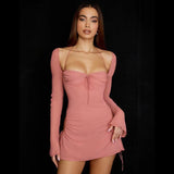 going out outfits 2024 Solid Color Fashion Hollow-out Halter Tube Top Dress Women's Spring and Summer Square Collar Women's Sexy Lace-up Short Skirt