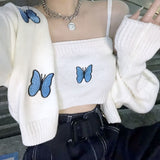 Patcute clothes Autumn New Korean Style Preppy Style Butterfly Embroidered Princess Sleeve Short Sling Coat Two-Piece Cardigan for Women