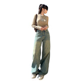 90s streetwear Jinyin American Retro High Waist Distressed Loose Wide Leg Pants Early Autumn New Straight Jeans Trousers Lengthened