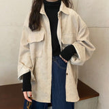 fall outfits aesthetic Corduroy Coat Women's Autumn and Winter All-Matching Jacket New Retro Hong Kong Style Mid-Length Shirt Fashionable Top