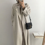 Women's Woolen Overcoat Korean Style Fried Street Suit Collar Loose Lace-up Autumn and Winter Extended Double-Sided Woolen Overcoat