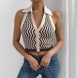 90s fashion men Spring and Summer New Irregular Pattern Halter Sexy Top Backless Cardigan Knitted Sling