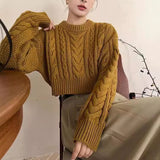 old money outfits Western Style Short Thick Needle Thickened Sweater Women's 2024 Autumn and Winter High Waist Sweater Japanese Style Lazy Style Soft Glutinous Top