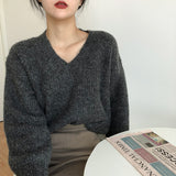 Fall outfits Sweater Lazy Style V-neck Pullover Women's Loose 2024 Autumn and Winter Korean Style New Retro Women's Sweater