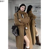 Patcute dti outfits Long Woolen Coat New Autumn and Winter Korean Style Small Sense Hepburn Style Woolen Coat