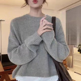 outfit inspo 2024 Autumn and Winter Solid Color round Neck Knitted Pullover Women's New Lazy Style Short Soft Glutinous Outer Wear Top