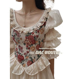 one with nature dress to impress Spring 2024 New French Retro Court Style round Neck Bubble Long Sleeve Princess Dress Fairy Dress Oil Painting