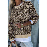 Patcute frat outfits Personalized Leopard Print round Neck Sweater for Women 2024 Winter New Contrast Color Stitching Long Sleeve Pullover for Women