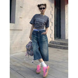 2024 fall fashion trends Summer American Retro Washed Distressed Wide Leg Denim Shorts Men's and Women's Neutral High Street Vibe Straight Loose Cropped