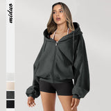 main character mode Hot Mining Hooded Sweater Women's Autumn and Winter Women's Fashion Brand Long-Sleeved Cardigan Casual Solid Color Sports Jacket