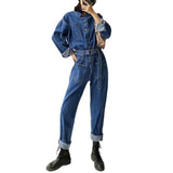 black men fashion urban Casual Jumpsuit Women's Ins Style Fashion Spring Women's Long-Sleeved One-Piece Jeans New