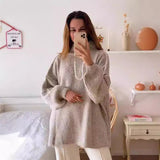  fashion Autumn and Winter New Loose Half Turtleneck Commuter Style Fake Reverse Wear Knitted Pullover Solid Color Sweater for Women