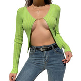 discover style ideas Cool Style Chain Green Pit Special Cardigan for Women New Sexy Versatile Millennium Hot Girl Outer Wear Top