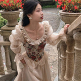 one with nature dress to impress Spring 2024 New French Retro Court Style round Neck Bubble Long Sleeve Princess Dress Fairy Dress Oil Painting