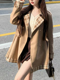 2024 fall fashion trends Maple Candy Girl Khaki Trench Coat Female 2024 Autumn Plaid Stitching Coat Small Versatile Mid-Length Trench Coat