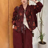 style mistakes Retro Retro Fried Corduroy Coat Women's Early Autumn Loose plus Size Buckle Digital Printing Short Top