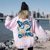 fall outfit ideas for school Protect Our Oceans Respect The Local Printed Hooded Women