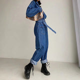 black men fashion urban Casual Jumpsuit Women's Ins Style Fashion Spring Women's Long-Sleeved One-Piece Jeans New