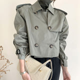 2024 fall fashion trends Spring and Autumn Retro Lapel Design Double Breasted Loose All-Match Long Sleeve Short Trench Coat for Women