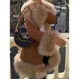 2000s fashion Fashion Stitching Fur Coat 2024 Fashion Winter Women's Button Warm Coat