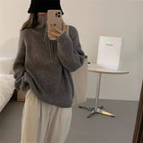 mens fashion Korean Style Half Zipper Sweater Women's Autumn and Winter New Style Pit Design Sense Stand Collar Soft Glutinous Loose Outer Wear Sweater Top