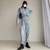 black men fashion urban Casual Jumpsuit Women's Ins Style Fashion Spring Women's Long-Sleeved One-Piece Jeans New