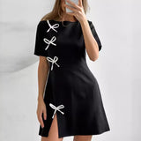 guys in skirts 2024 Summer and Autumn High Waist Split Dress Niche Bow Temperament Slim Commuter Style