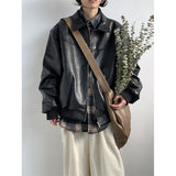 concert outfit ideas Japanese Retro PU Leather Jacket Men's Spring Oversize Pu Handsome Loose Lapel Leather Jacket