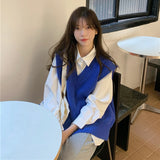 going out outfits Klein Blue Solid Color Sweater Vest Knitted Coat Women's Clothing Autumn and Winter 2024 New Outdoor V-neck Top