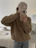 mens fashion Korean Style Half Zipper Sweater Women's Autumn and Winter New Style Pit Design Sense Stand Collar Soft Glutinous Loose Outer Wear Sweater Top