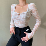 Chest Cup Lace Long-Sleeved Top Women's Spring Fashionable Sexy Black Waist-Tight V-neck Shirt