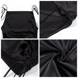 Patcute dress to impress codes Sexy Hot Girl Backless Slimming Sling Dress French Retro Niche Pleated Drawstring Adjustable Black Dress