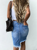 Patcute  Women Ripped Shorts Skirt Blue Jeans Summer Lady Sweet Stripper High Waist Denim Dress Lady Cut Out Irregular Nightclub Jeans