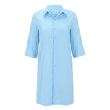 Patcute Vintage Cotton Linen Shirt Dresses for Women Summer Half Sleeve Loose Lapel Dress Ladies Casual Holiday Knee Length Dress Robe