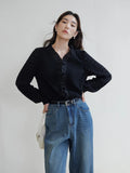 Patcute  DUSHU Sweet Style Soft Waxy Winter Clothes with Fungus Edges New Temperament V-neck Slimming Bottoming Shirt for Women