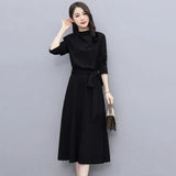 Patcute  Long Sleeves Dresses Spring Autumn Solid Color Fashion Dress Women's Midi Elegant Loose Ladies  Casual Dressed Luxury Korean