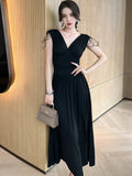 Patcute Summer Women Maxi Dress 2023 Elegant Casual Black Pink Sleeveless Backless Swing A-line Robe Holiday Party Street Beach Vestido