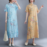 Patcute  New Arrival Stand Collar Vintage Chinese Style Dress Thin Light Soft Cotton Blend Loose Summer Dress Women Casual Dress