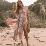 Patcute Floral Print Smock Frock Swim Bikini Cover Up Women Vintage Beach Boho Oversize Summer Long Dress Chiffon Robe Vestidos