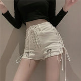 Patcute  New Bandage Sexy Denim Shorts Women Streetwear Gothic Jeans Mini High Waist Lace Up Casual Zip Black Goth Club Fashion