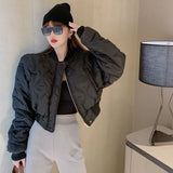 Patcute   Vintage Crop Women's Quilted Jacket Korean Fashion Streetwear Black Oversize Short Bomber Jackets Winter Casual Outwear